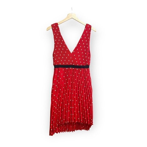 NWT MAJE Relina Flower-Embroidered Pleated Mini Dress in Red, Size 38FR - Picture 2 of 16